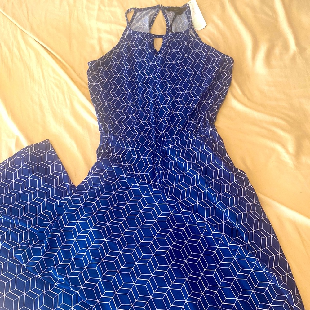 Gold ray Blue geometric shape Jumpsuit. XS. New, never worn.